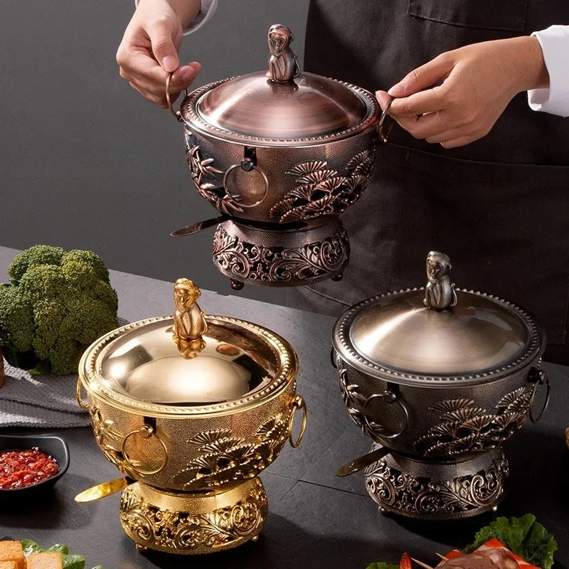 Alkoholkocher, kleiner Hot Pot, Buffet, Topf aus Edelstahl 304, antiker Court Hotpots, Selbstbedienung, einzelner Hotpot, Kochtopf