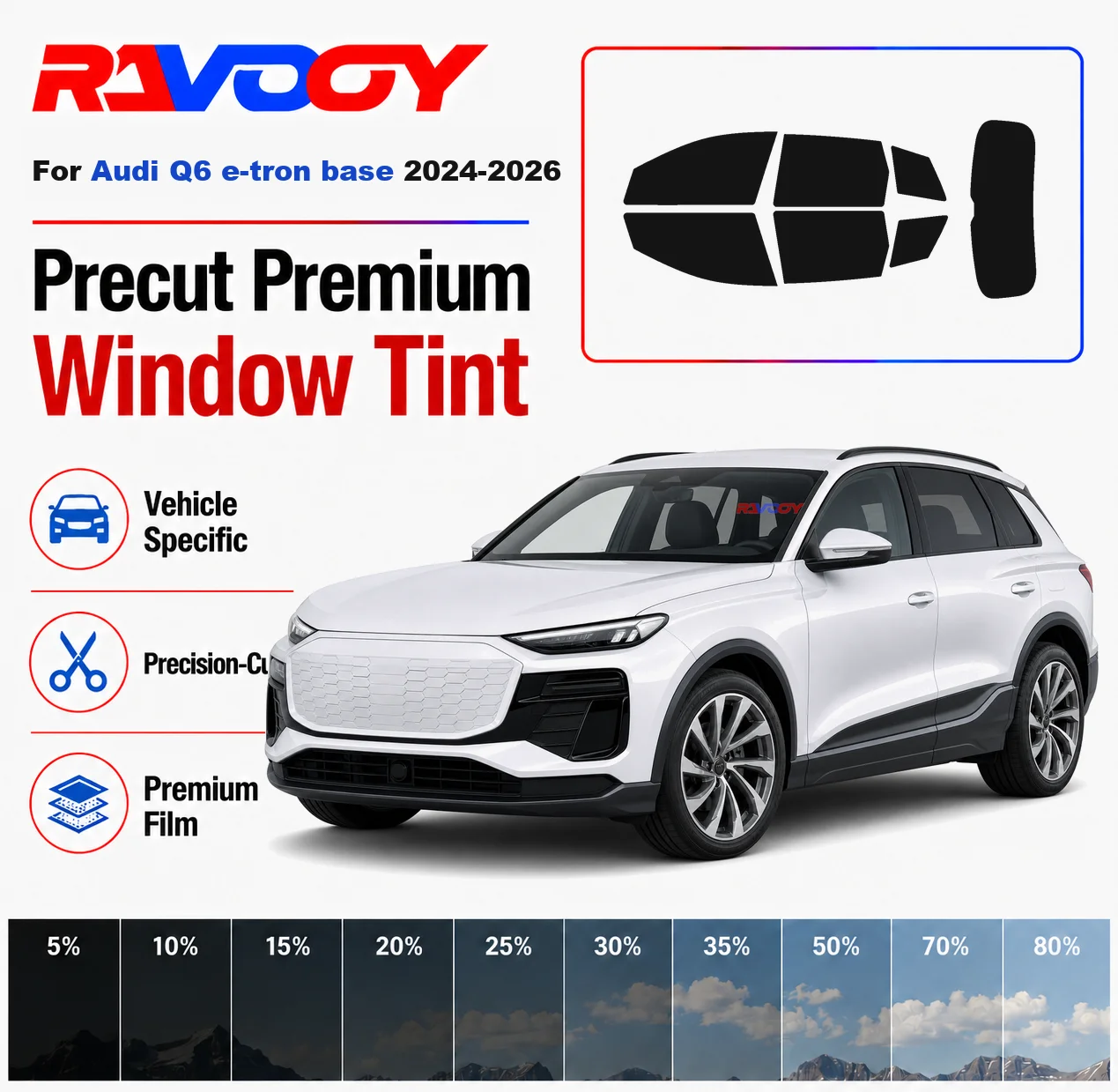 Premium Precut Window Tint Kit Front Rear Windows Rear Windshield For Audi Q6 e-tron base 2024-2026 Car Solar Nano Ceramic Film