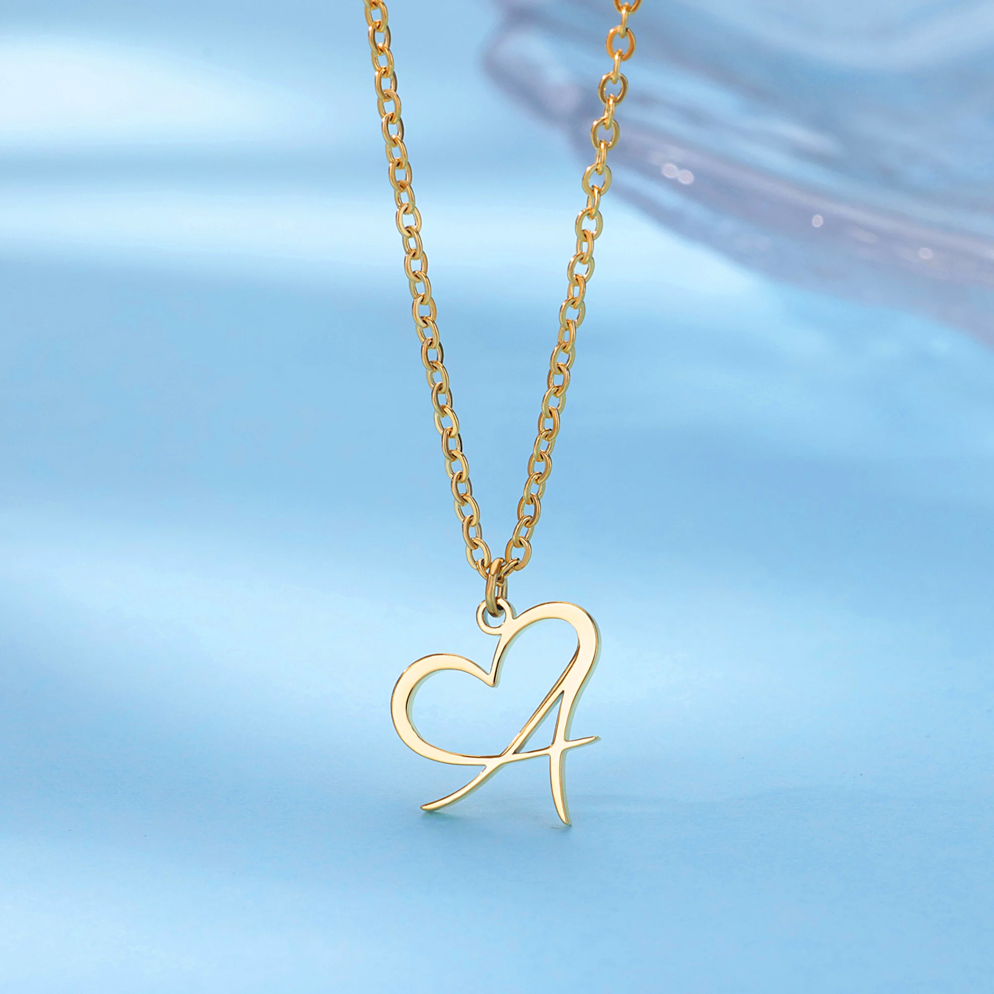 Heart Initial Letter Necklace for Women Gold Color Stainless Steel Necklace Initials Heart Pendant Jewelry Birthday Gift collar