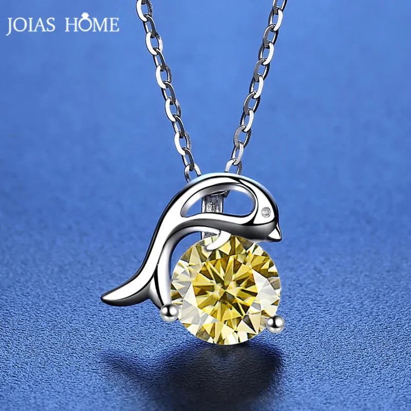 JOIAS HOME Fashion Silver s925 1ct D Color Moissanite Dolphin Gem Pendant Necklace for Girls Cute and Sweet Princess Style