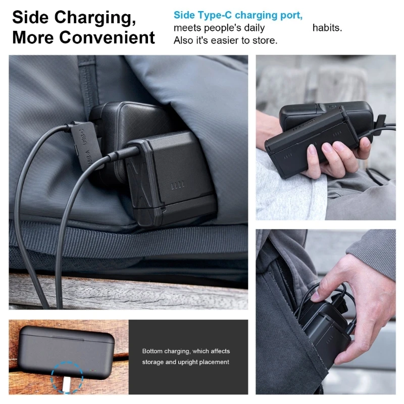 R91A Pocket Battery Charging Box For Camera With LED Indicators And 3 Slot Battery Box Fast Side Charging Port