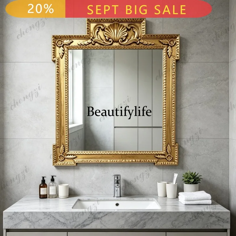 B32 Baroque fireplace decorative mirror retro wall-mounted bathroom mirror European carved makeup mirror
