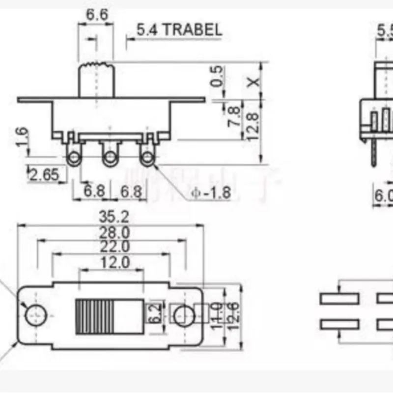 10pcs SS-22L05 On Off 2 Position 2P2T 6 Pins PCB Panel Slide Switch 6A/125V 3A/250V AC 5/6/8mm black Silver