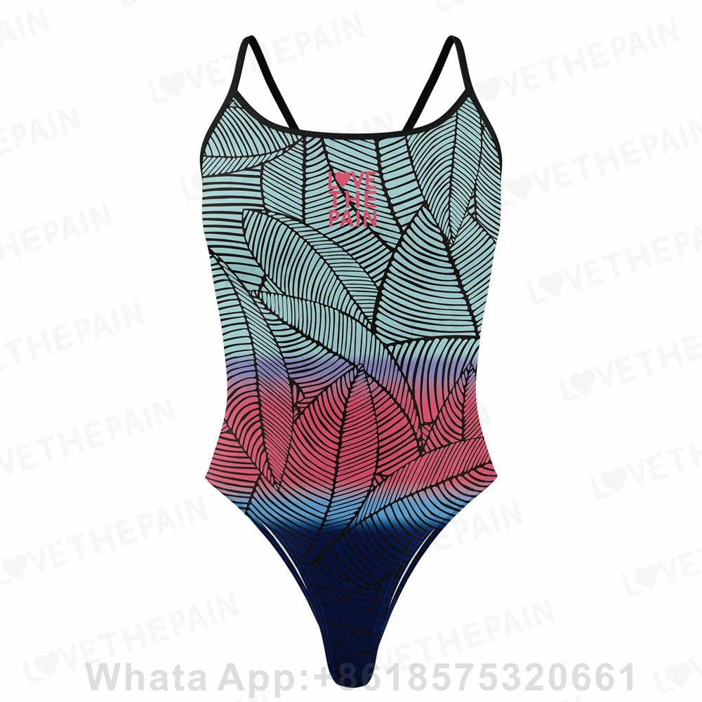 Amo a dor maiô de uma peça fina alças versátil v-back maiô feminino sexy esportes triathlon treinamento maiô