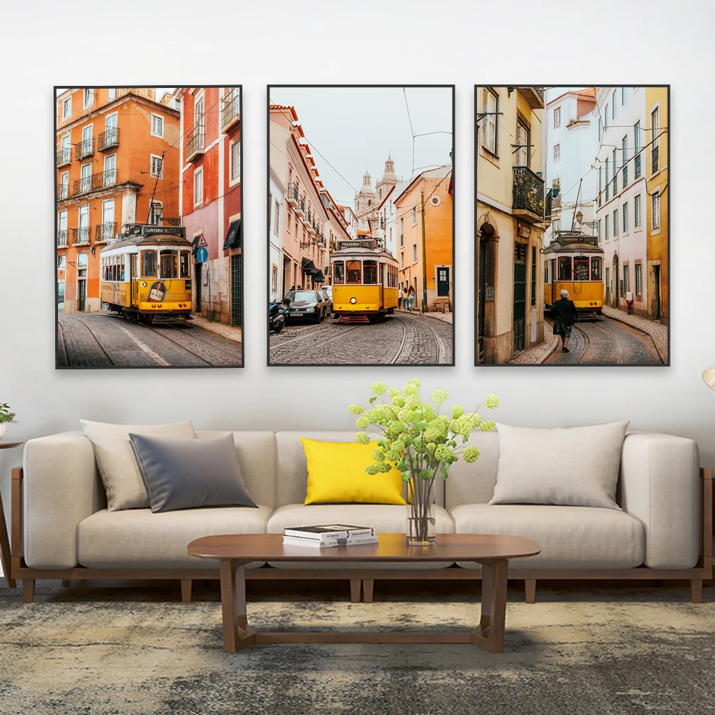 Vintage City Lisbon Print Poster Portugal Wall Art Tram Series Poster Lisbon Alfama Streets Canvas Painting Home Room Decor