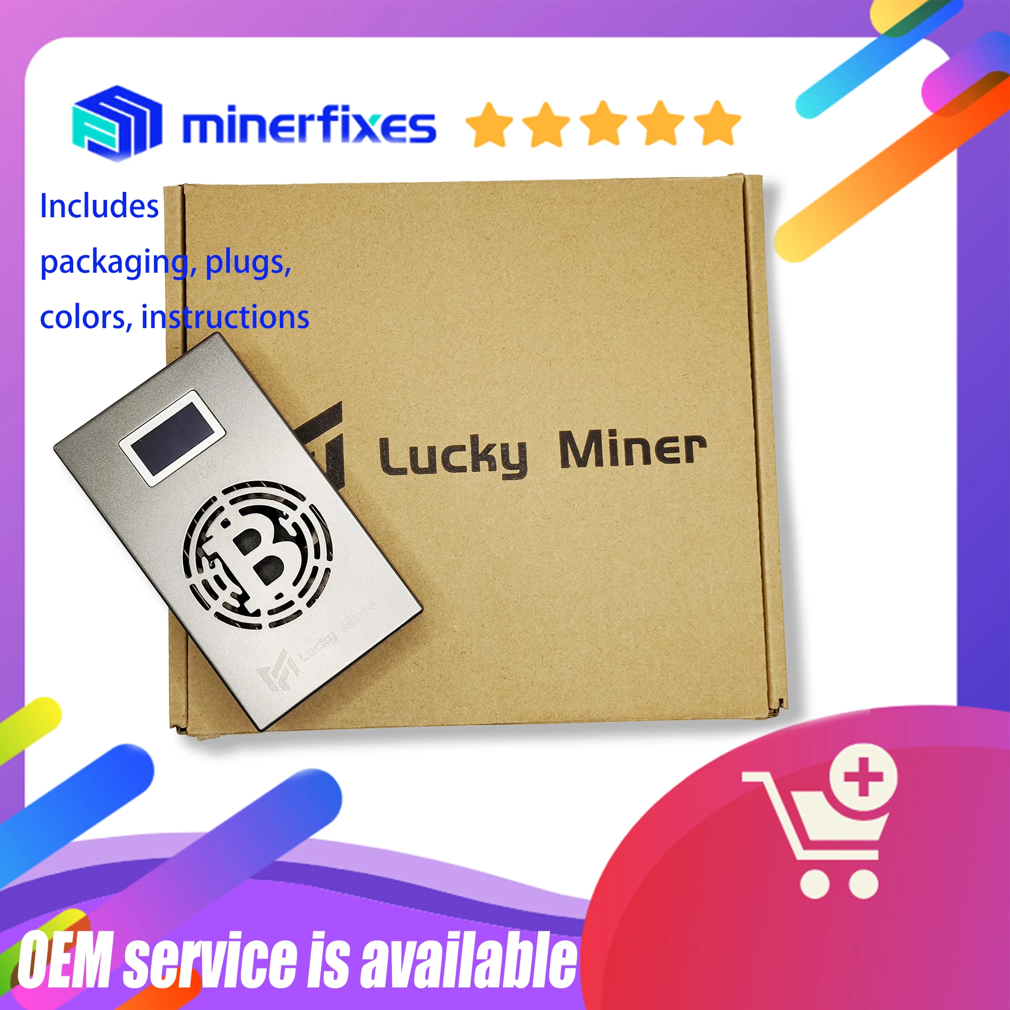 Lucky Miner LV06 v6 Solo Bitcoin OEM Mining with WiFi 504GH/S SHA256 Lottery BTC Miner - Custom LOGO, Color Packaging Available