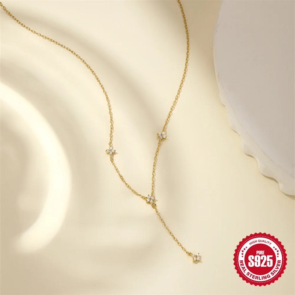 روكسي 925 فضة زهرة قلادة Y-شكل الترقوة سلسلة قلادة للمرأة هدايا مجوهرات الخطوبة