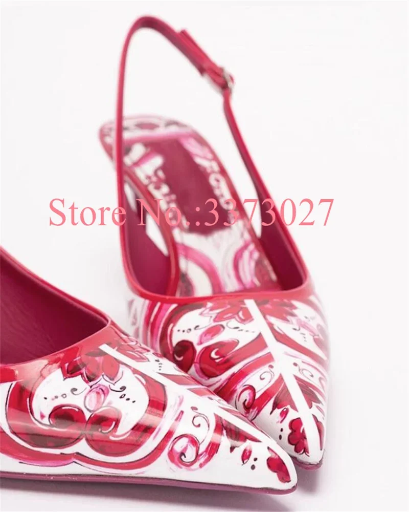 Rote gemischte Farbe Dame Sandalen sexy dünne High Heel spitzen Zehen Sling back Frau Pumps Mode weibliche Leders andalen Drops hip