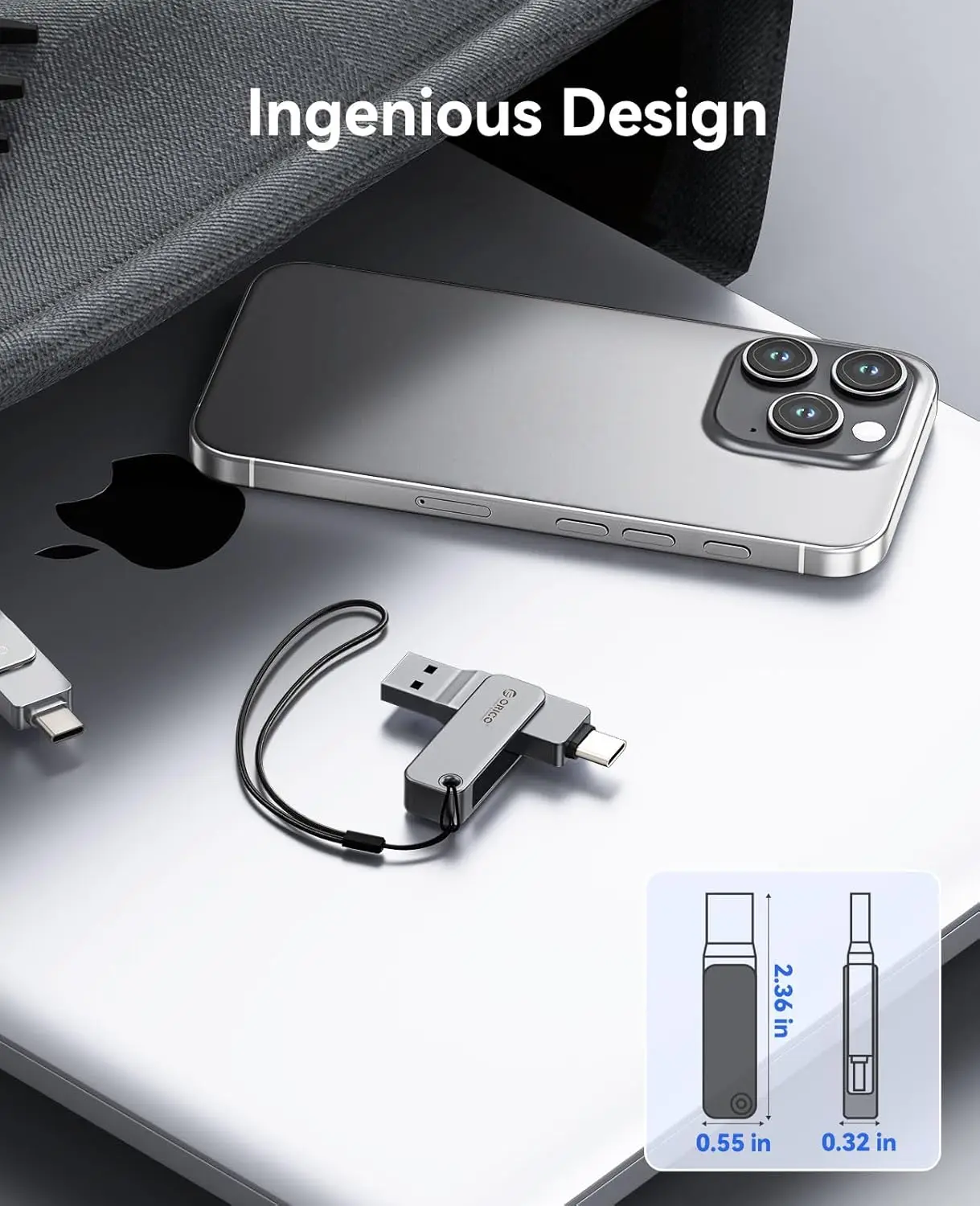 Immagine 6: ORICO Chiavetta USB Dual con USB-C e USB-A, Mini Thumb Drive con Velocità di Lettura Fino a 150MB/s, 32/64/128/256GB per iPhone Serie 15/16/17