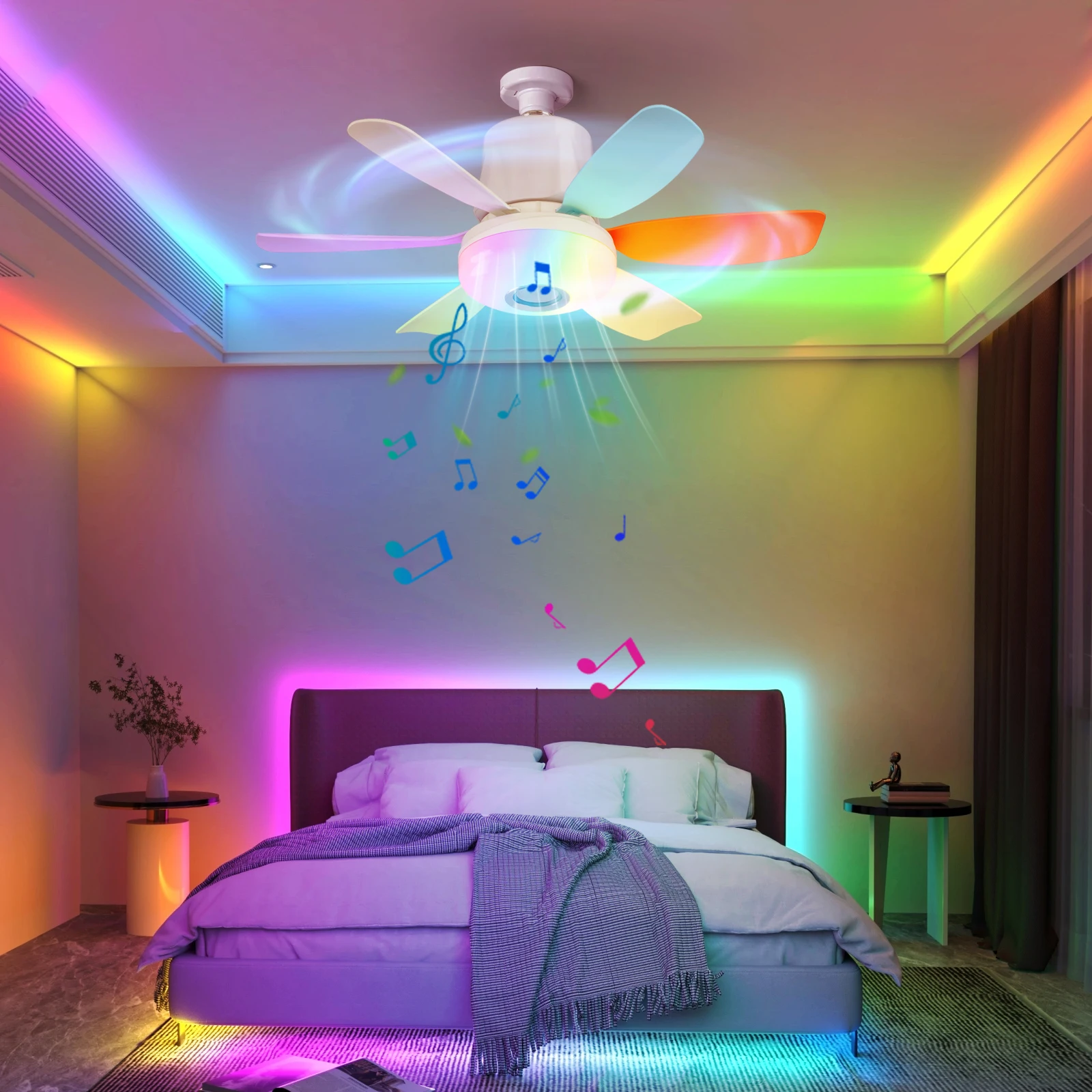 

Emitting Home Decor Moving Head 360 Rotating Dimmable Remote Control Modern LED Ceiling Fan Smart Home Lights E27 Fan Light Bulb