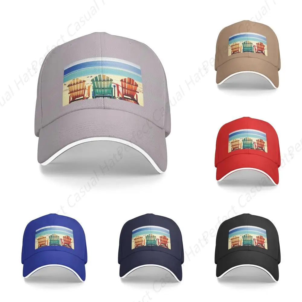 

High Quality Beach Scene With Chairs Vintage Caps Sandwich Cap Peaked Caps Trucker Hat Men Women Outdoor Sport Sun Visor