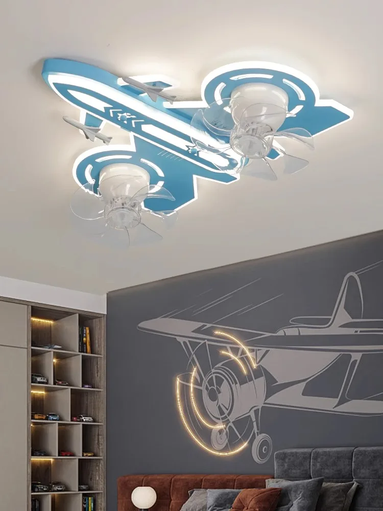 

Full Spectrum Future Aircraft Fan Light Kids Room Lights Boys Bedroom Room Moving Head Fan Creative Ceiling Light