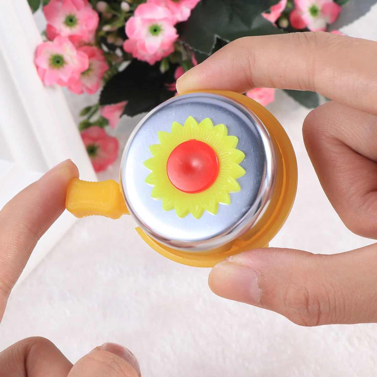 Sunflower Yellow Bike Bell for Cycling Handlebar Ring Horn with Loud Clear Tone Universal Fit for Bikes Scooters