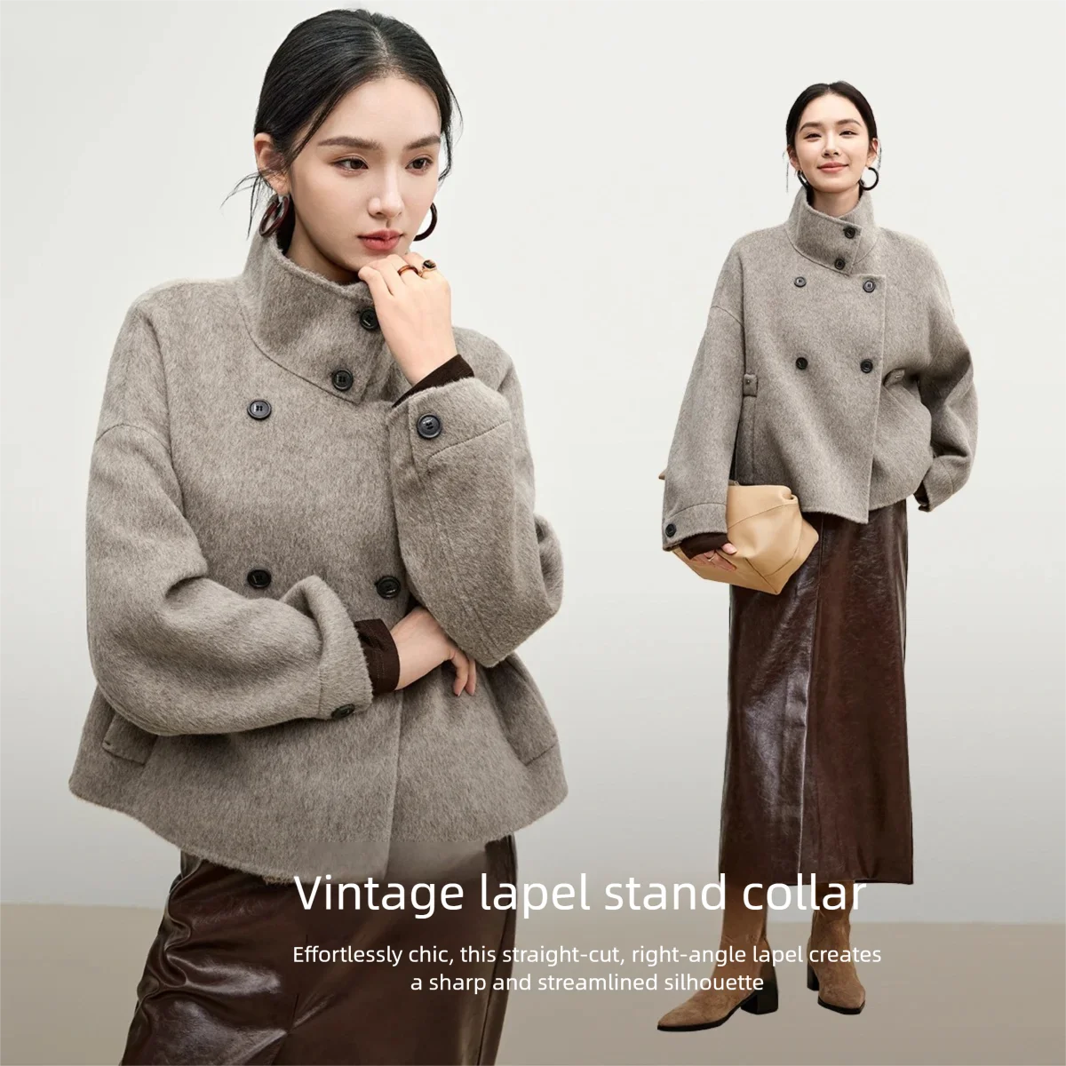 SENTUBILA 100% Wool Coats For Women Winter Jackets 2025 Stand Turtleneck Double Sided Short Outerwears Female Clothes W44O56626