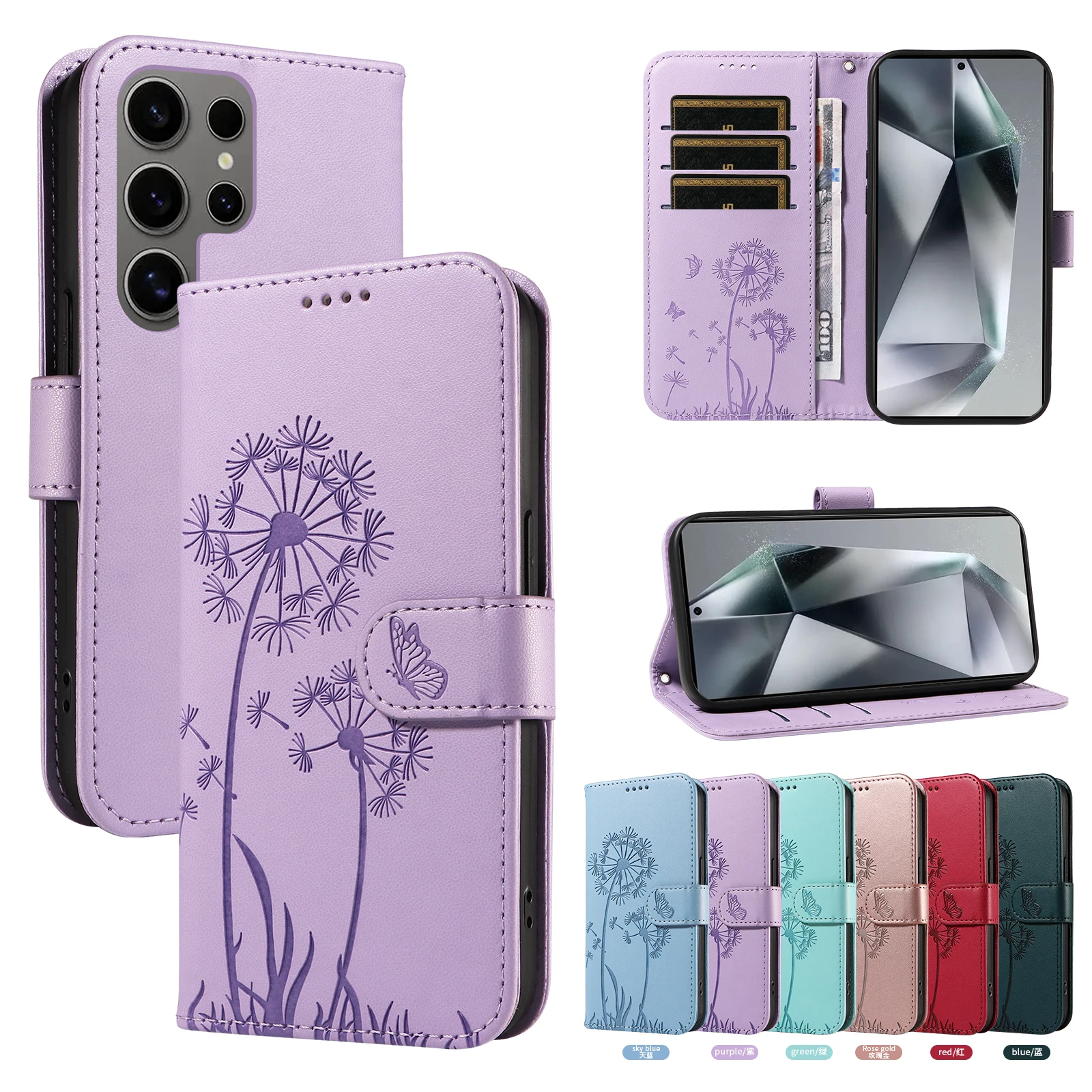 Funda Magnética con Diseño de Diente de León para Samsung Galaxy S26 S25 S24 S23 S22 S21 S20 S10 S9 S8 S7 Edge Plus Ultra FE Premium