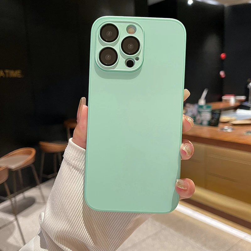 

Luxury Square Frosted Tempered Glass Phone Case For iPhone 16 15 14 13 12 11 Pro XS Max X XR Plus Ultra-thin Silicone Cover