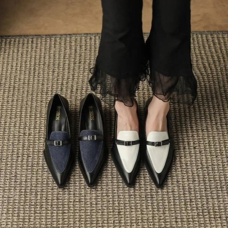 Spring and Autumn Sexy Fashion Color Block High Heels New Elegant and Comfortable Thick Heel Pointed Toe Women's Shoes