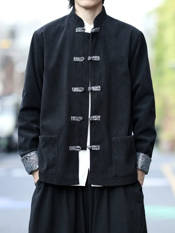 

Corduroy Stand Collar Men's Jaet Spring New Chinese Sle Hanfu Outerwear Large Size Loose Trendy Tang Costume