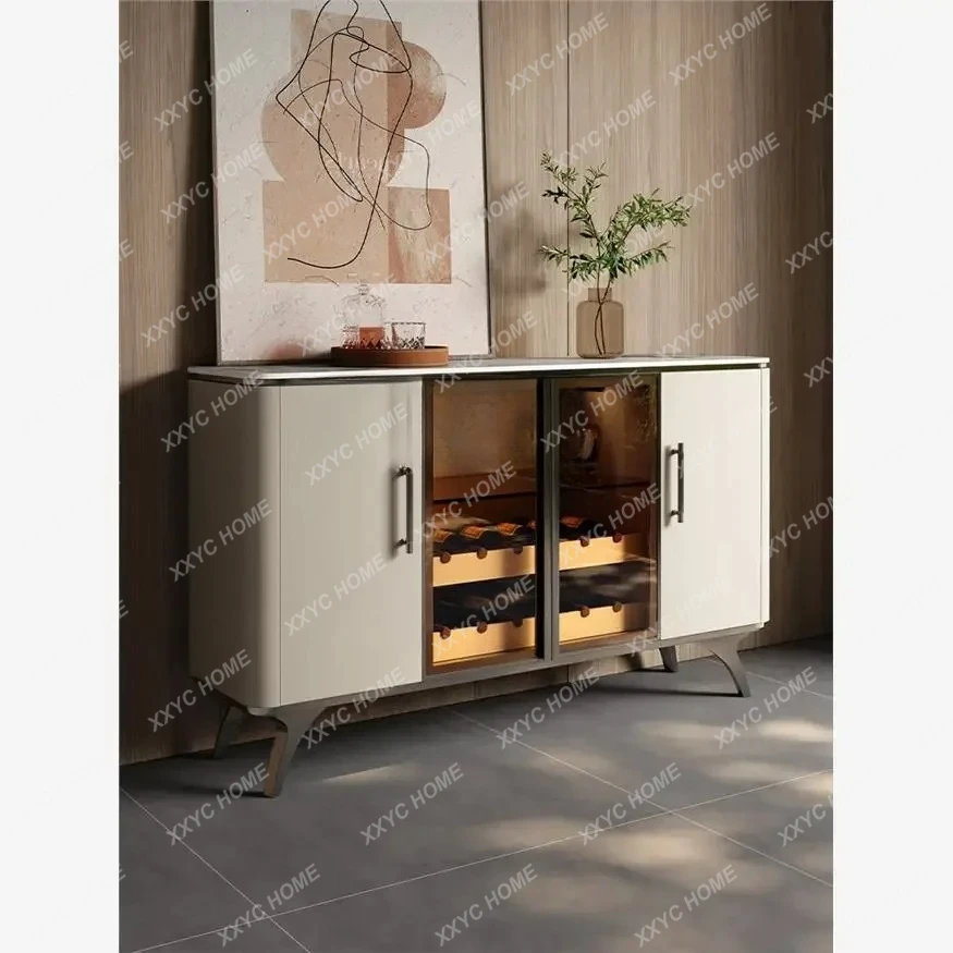 

Итальянский минималистичный обеденный боковой шкаф из каменной плиты, шкафчик для хранения у настенного светильника, роскошный многофункциональный винный шкаф53