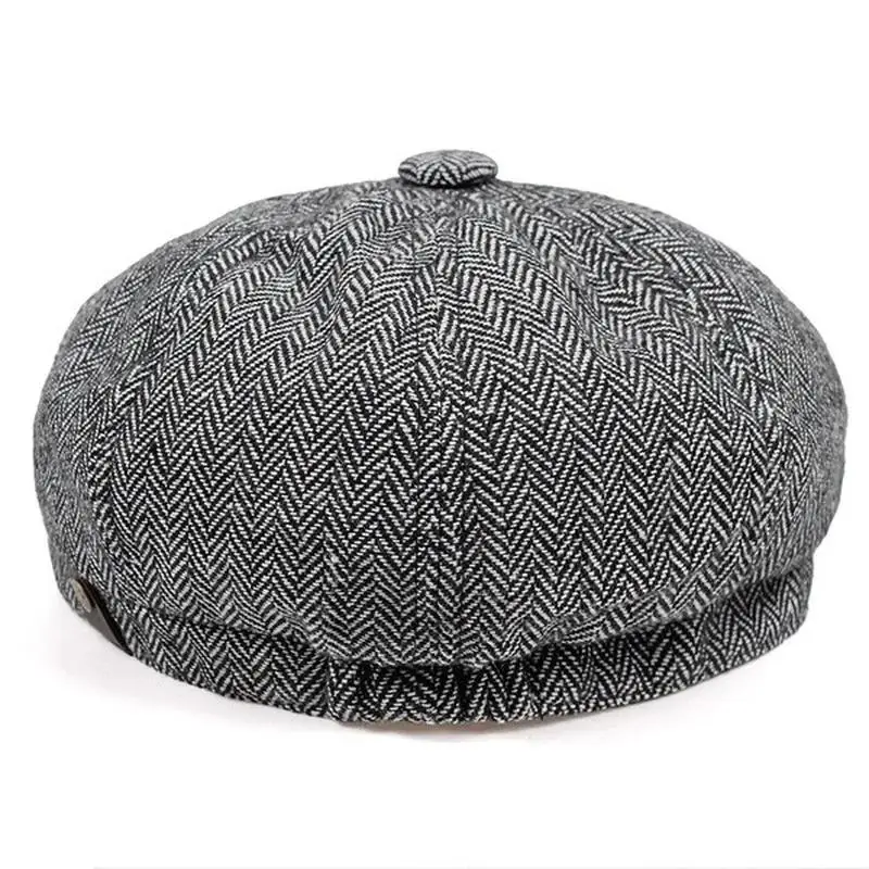 New Men Flat Top Ivy Gatsby Driving Cap Autumn Winter Warm Fashion Newsboy Octagonal Hat Casual Daily Wear Clothing Accessories