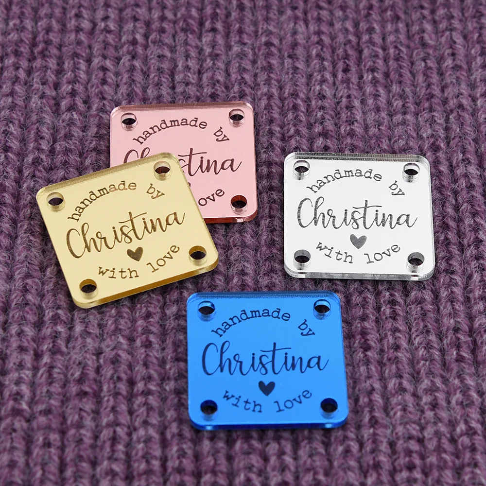 Étiquettes en acrylique miroir personnalisées gravées au laser 1"x1" 50 pièces par paquet pour bricolage, décoration intérieure, vêtements, cadeaux, logo personnalisé