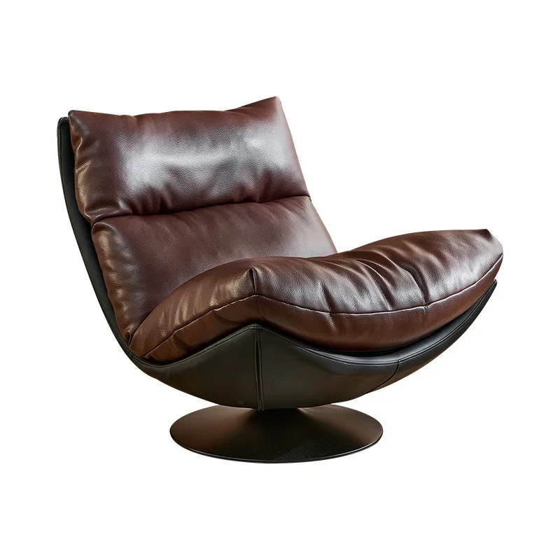 Casual single sofa Italian minimalist living room rotating high-end single chair balcony leather designer lazy sofa