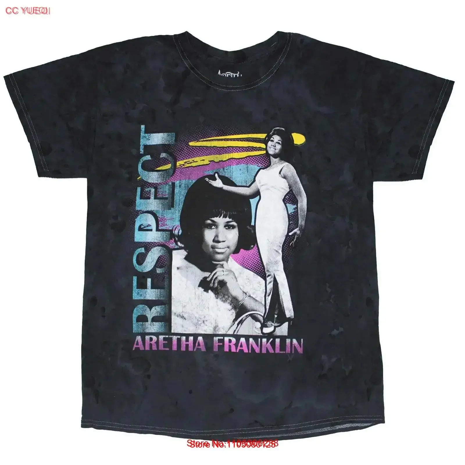 Camiseta Aretha Franklin Restpect Tye Die Tie Dye para hombre, color negro medio, vintage, lavada, versátil, ligeramente cómoda y transpirable