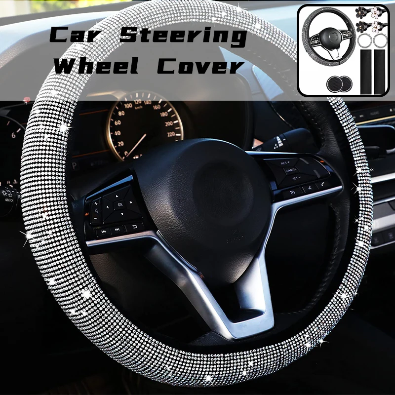 

11pcs Crystal Car Steering Wheel Cover Women Girl Car Accessories Glitter Bling Rhinestone Diamond Steer Wheel Covers decorate