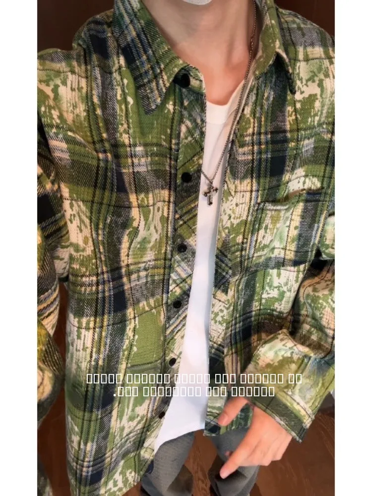 

Graduated Color Plaid Shirt Men's High-End Style Sharp Collar American Retro Spring New Style Small Fragrance Wind Coat