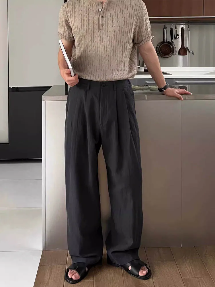 

Military een Linen Wide Leg Men's Summer Thin CleanFit Loose Straight Cut Qui Dry Casual Pants Faionable Breathable