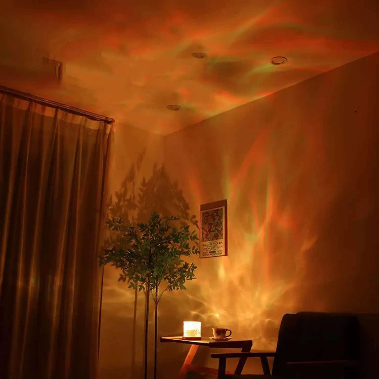 Ocean Wave Aurora Projector Light Remote 16 Colors RGB Dimmable Water Ripple Flame Crystal Lamp for Living Room Study Bedroom