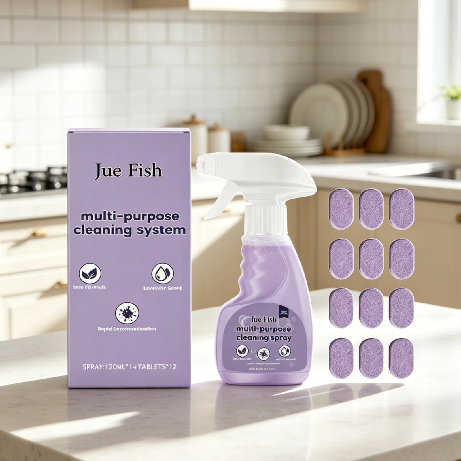 

Jue Fish All Purpose Cleaning Spray for Kitchen Powerful Stain Remover Deodorizing Gentle Formula Household Cleaning Spray 120ml