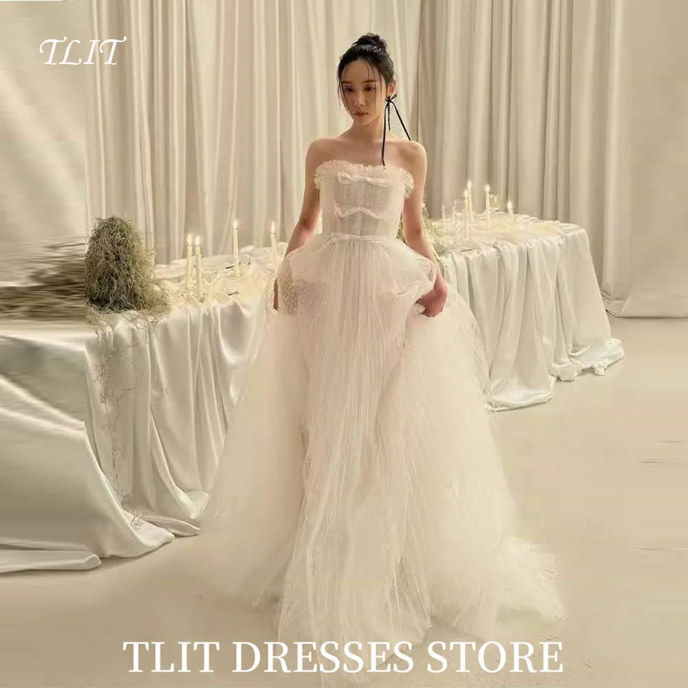 

TLIT Elegant Ivory Tulle Evening Dress Korea Wedding Dress Photo Shoot Strapless Prom Gowns Customized Floor-Length Bow Gowns