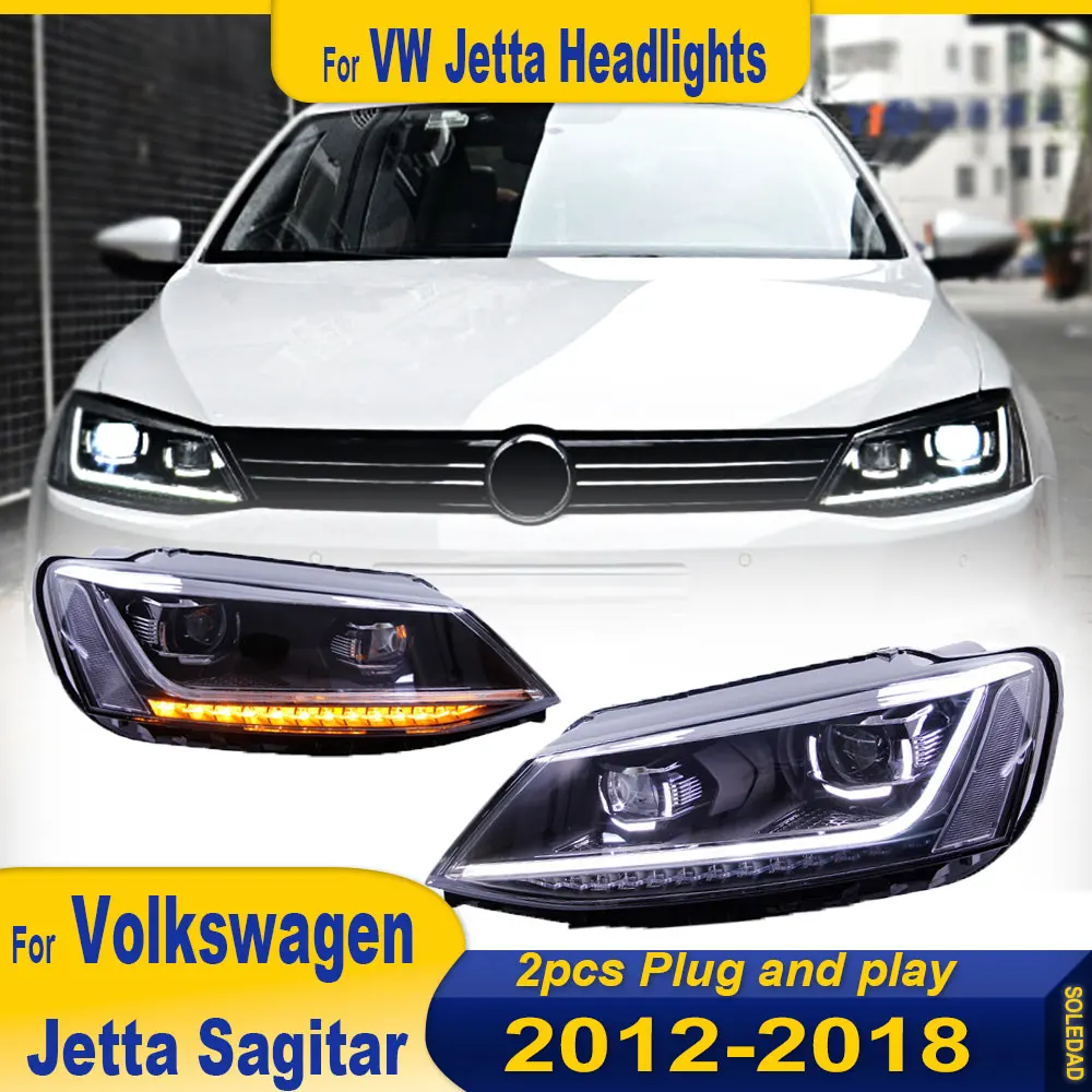 A pair Car Lights for VW Jetta MK6 Sagitar Headlight 2012 2013 2014 2015-2018 Jetta Head Lamp Drl Projector Lens Car Accessories