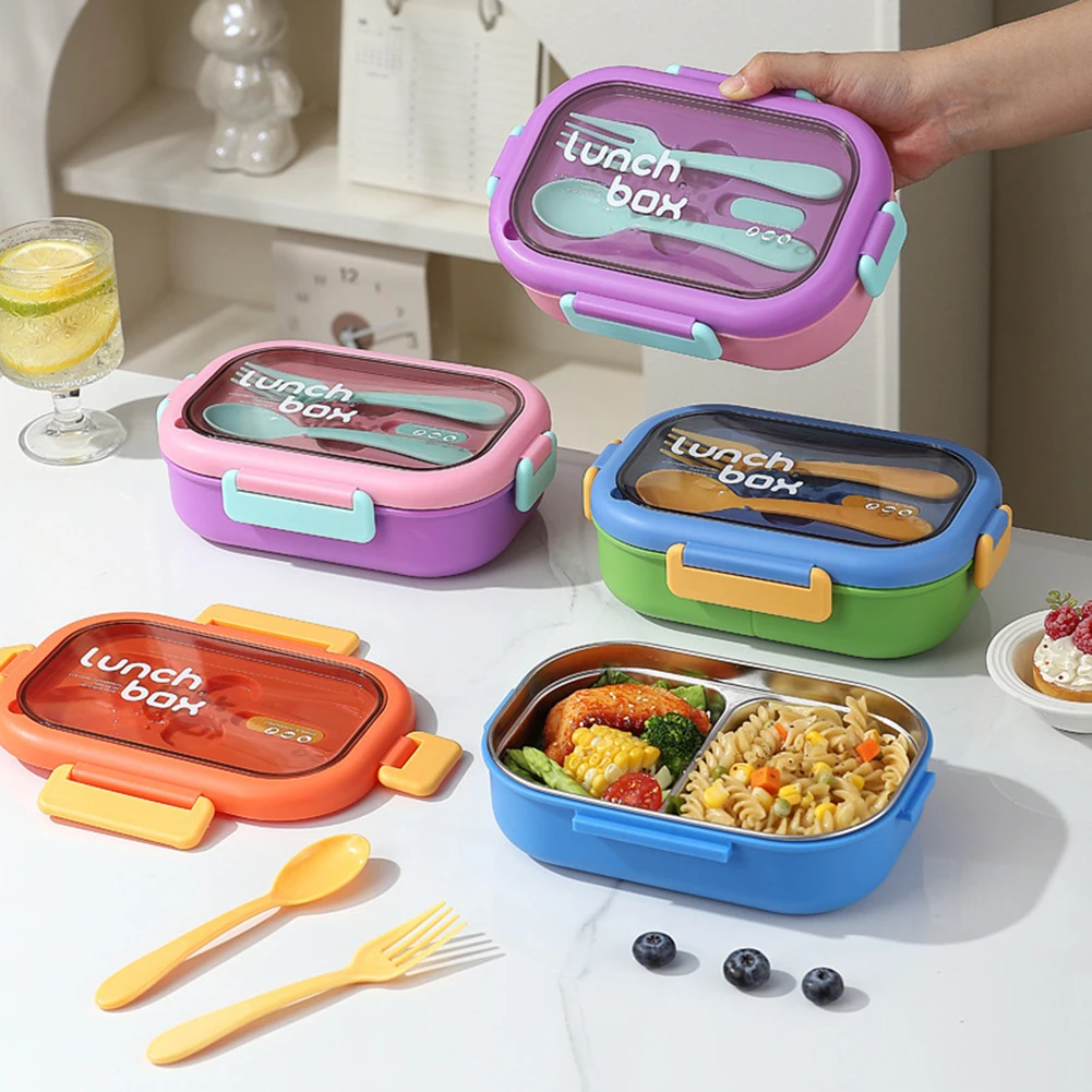 Ланч-бокс с 3 отделениями, 1000 мл для школы или работы, бенто = коробка для микроволновой печи и посудомоечной машины, включает в себя ложку и вилку, кухонный инструмент