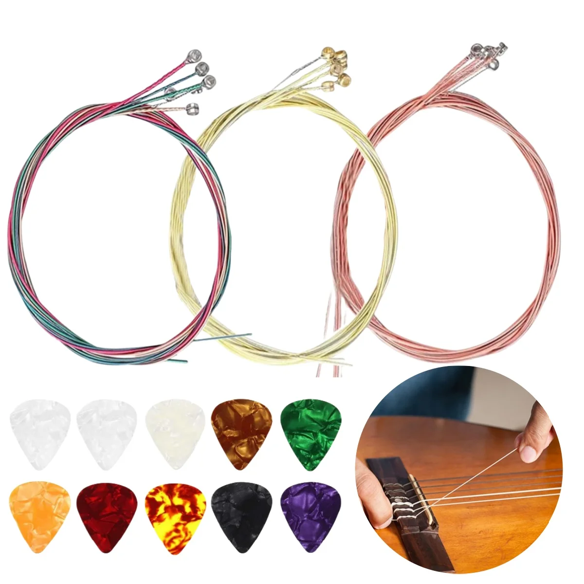 Miwayer 1 Set 6 Pieces Acoustic Guitar Strings w/10 Pieces 0.46mm Guitar Picks/for Musical Instrument Replacement Parts