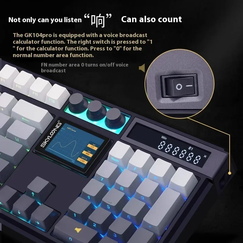 Imagem -05 - Skyloong Gk104pro Teclado Mecânico 8k Tela Inteligente Dupla com Botão Modo Teclado sem Fio Personalizar Gk104 Pro Calculadora de pc