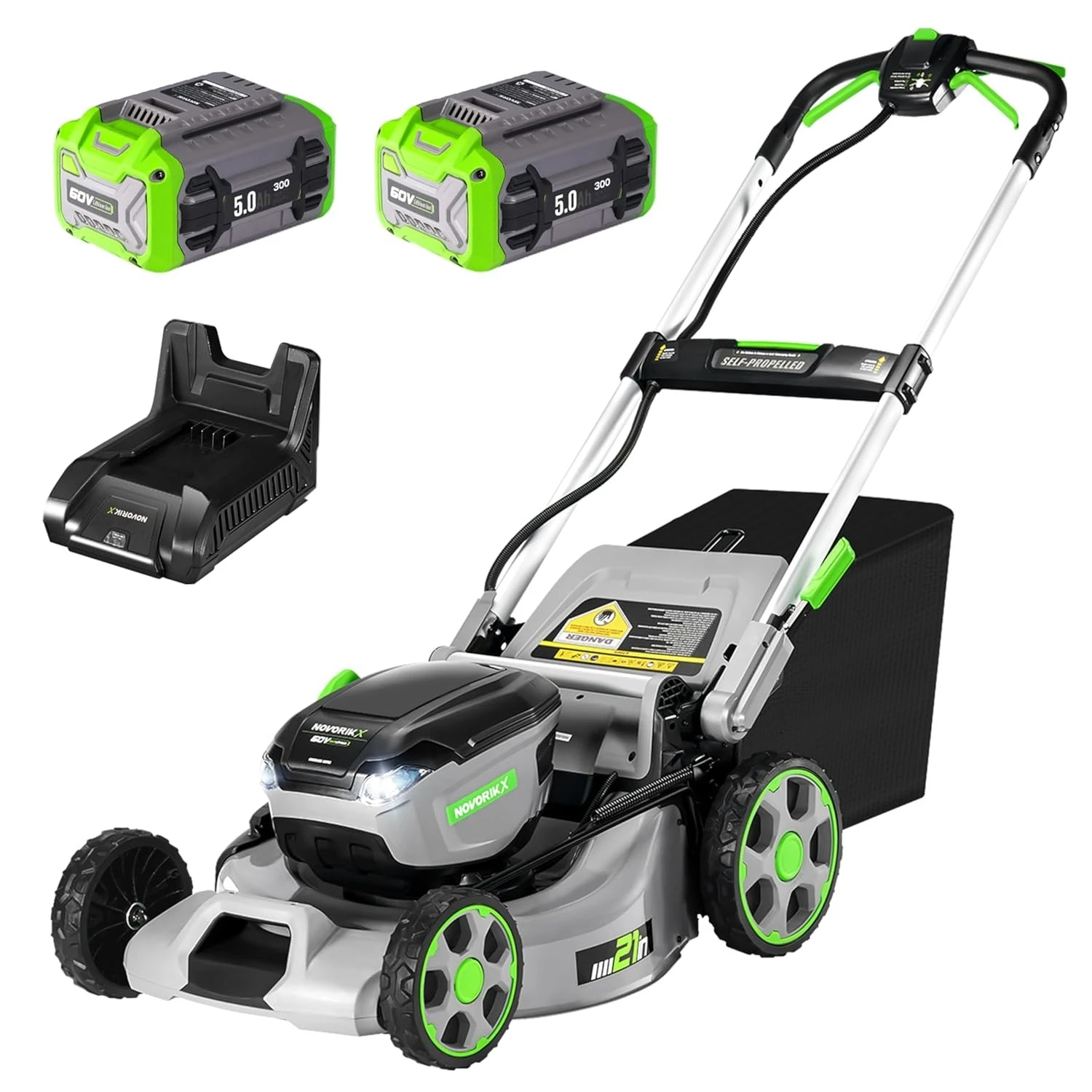 

60V Self-Propelled Lawn Mower 21-Inch, Brushless Cordless Mower for Large Yards, Electric with LED Headlight,, Customized