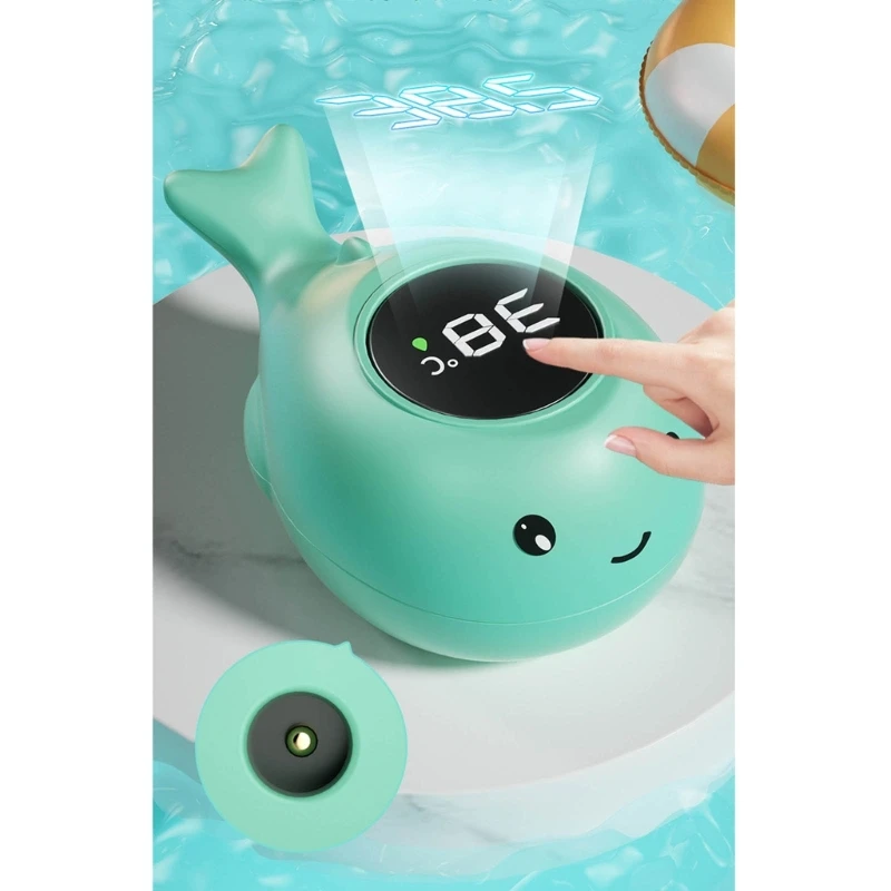 Cartoon Whale Baby Showering Thermometer Accurate Water Temperature Gauge for Bathing with Over/Low Temperature Reminder