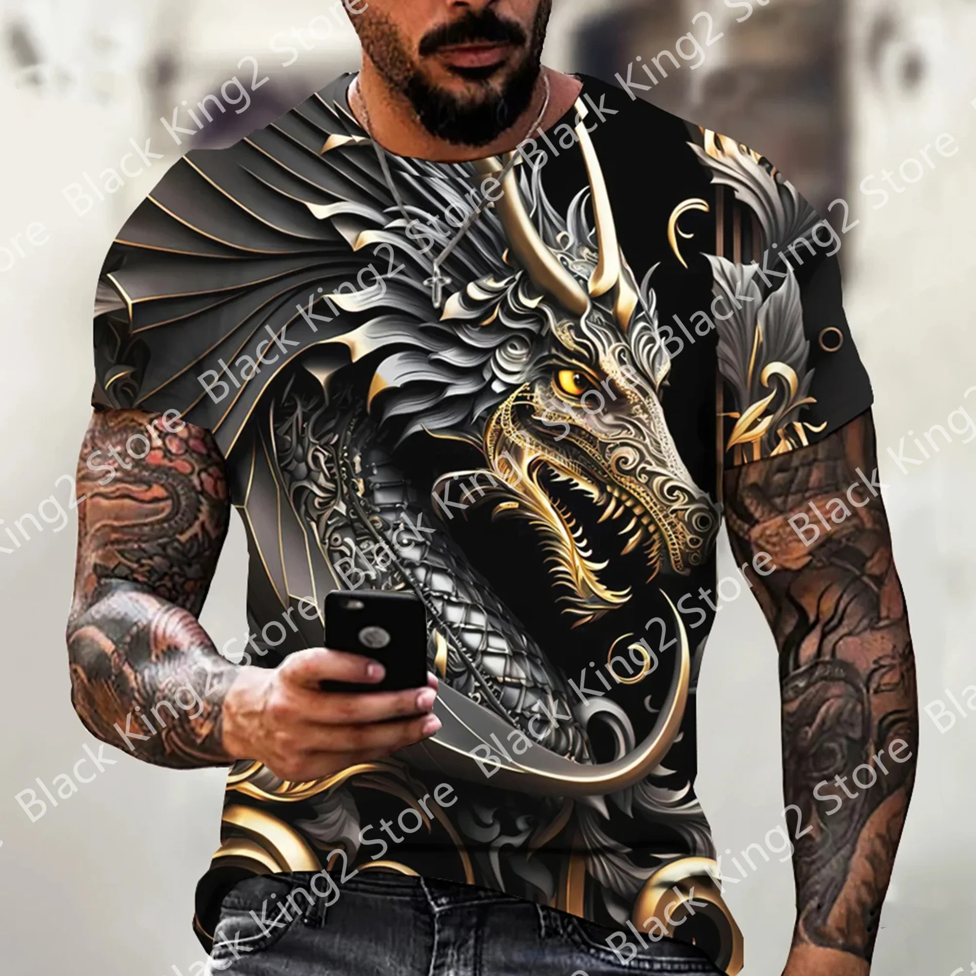 Summer Fashion Printed T-shirt with Animal Pattern Short Sleeved Plus Size Street Clothing T-shirt Casual Men\'s Top