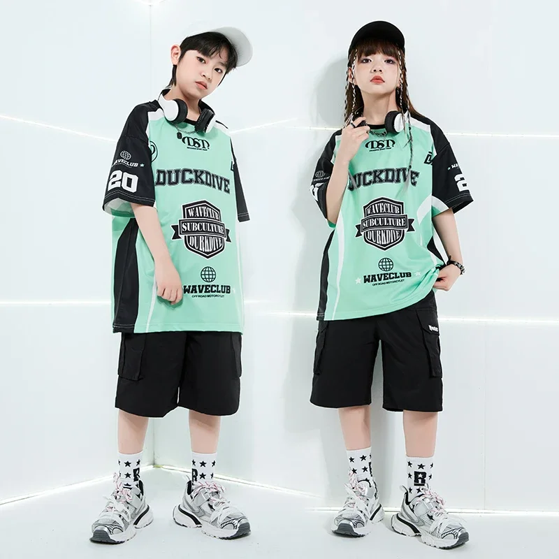 Ballsaal Hip Hop Jungen T-shirt Street Dance Cargo-Shorts Mädchen Sommer Kühlen Streetwear Kinder Kleidung Sets Kinder Bühne Kostüme
