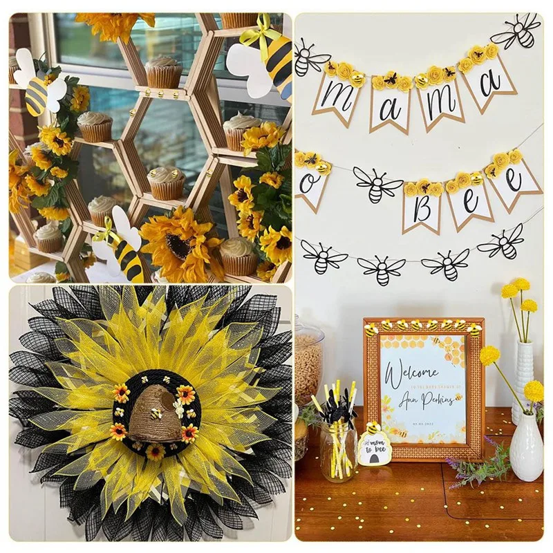120PCS Bumble-Bee Decor, Resin Honey Bees For Crafts, Small Plastic Bees Ornaments For Decorations