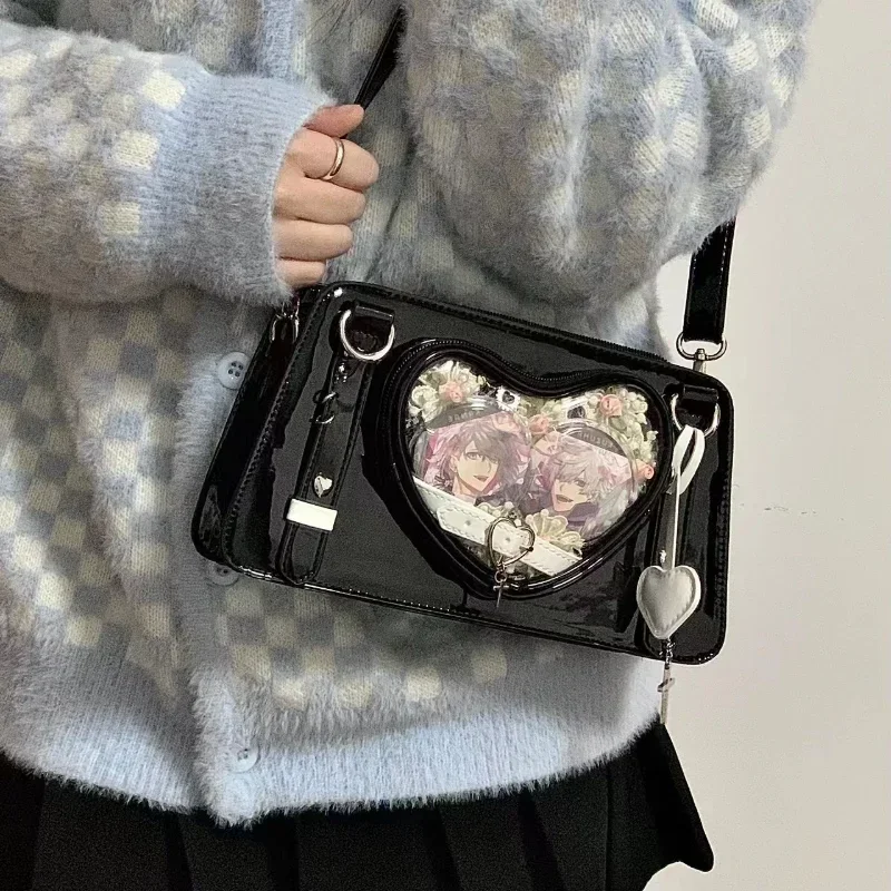 New Trendy Chic PU Ita Bags Women 2024 All Match See Through Lolita Shoulder Bags Fashion Pearl Lolita Uniform Handbags