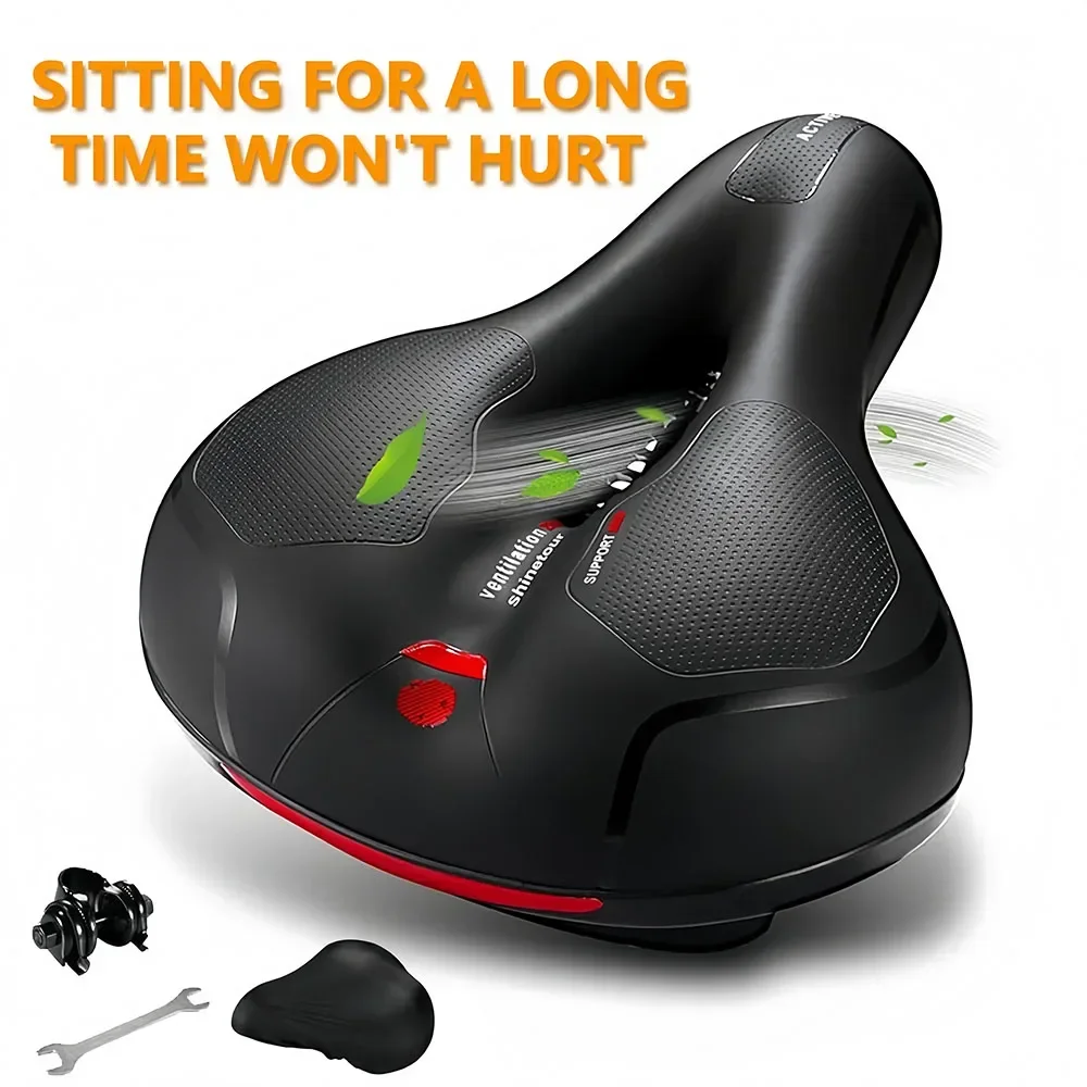 

Hollow Breathable Bicycle Saddle Men Women MTB Road Bike Saddle Shock Absorbing Comfortable Big Butt Bike Seat Safety Warning
