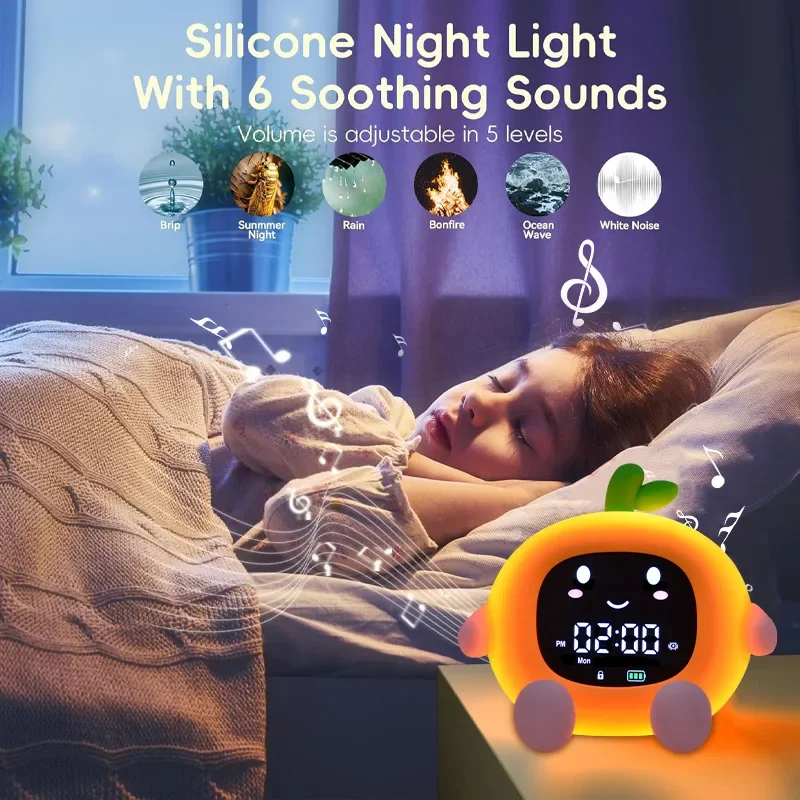 

2025 New Clock Light Breathing Light Silicone Lamp Tap Night Light White Noise Sleeping Instrument Music Lamps