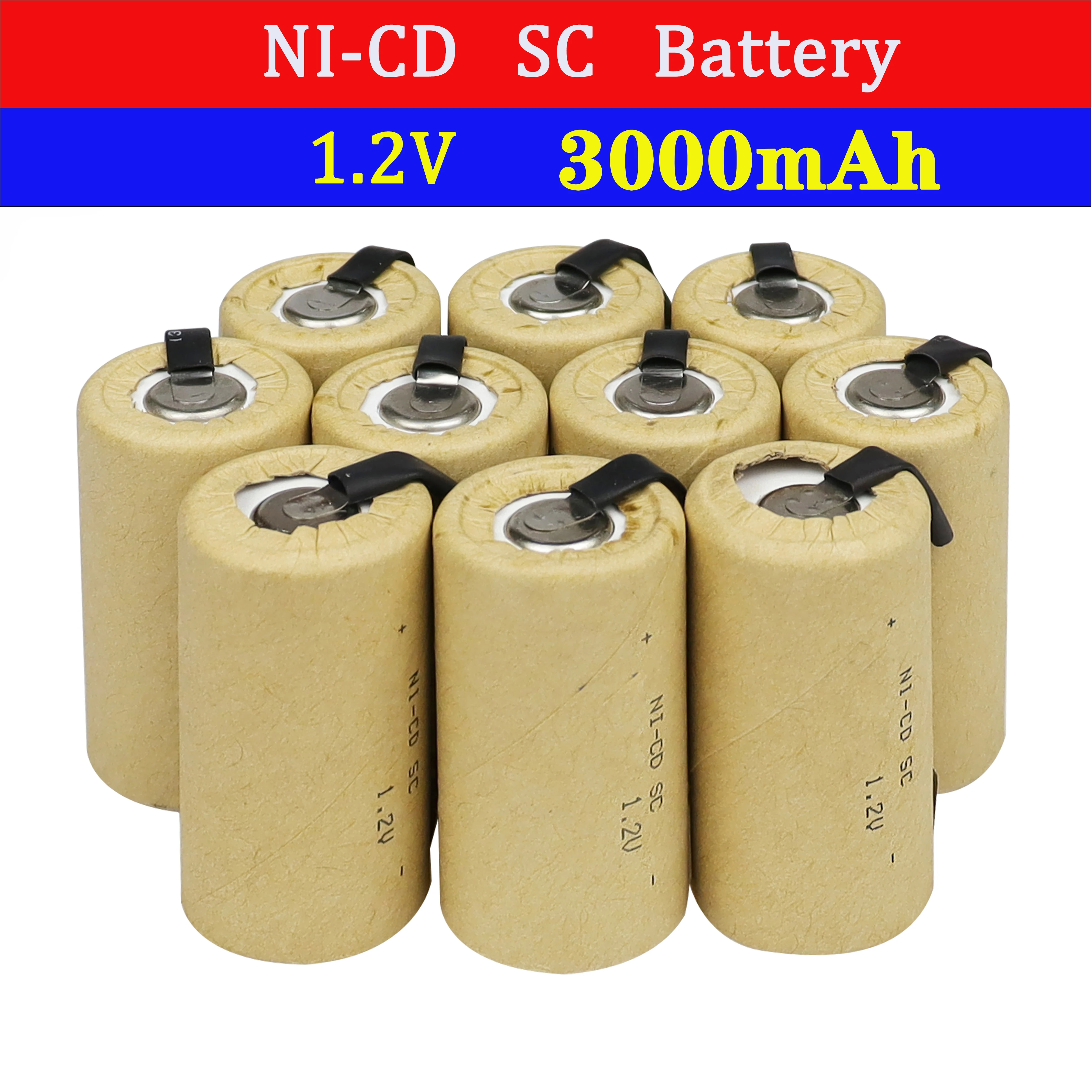 Batteria Ni-CD SC da 1,2 V e 3,0 Ah, ad alta capacità, ricaricabile, per utensili elettrici, giocattoli e dispositivi domestici.