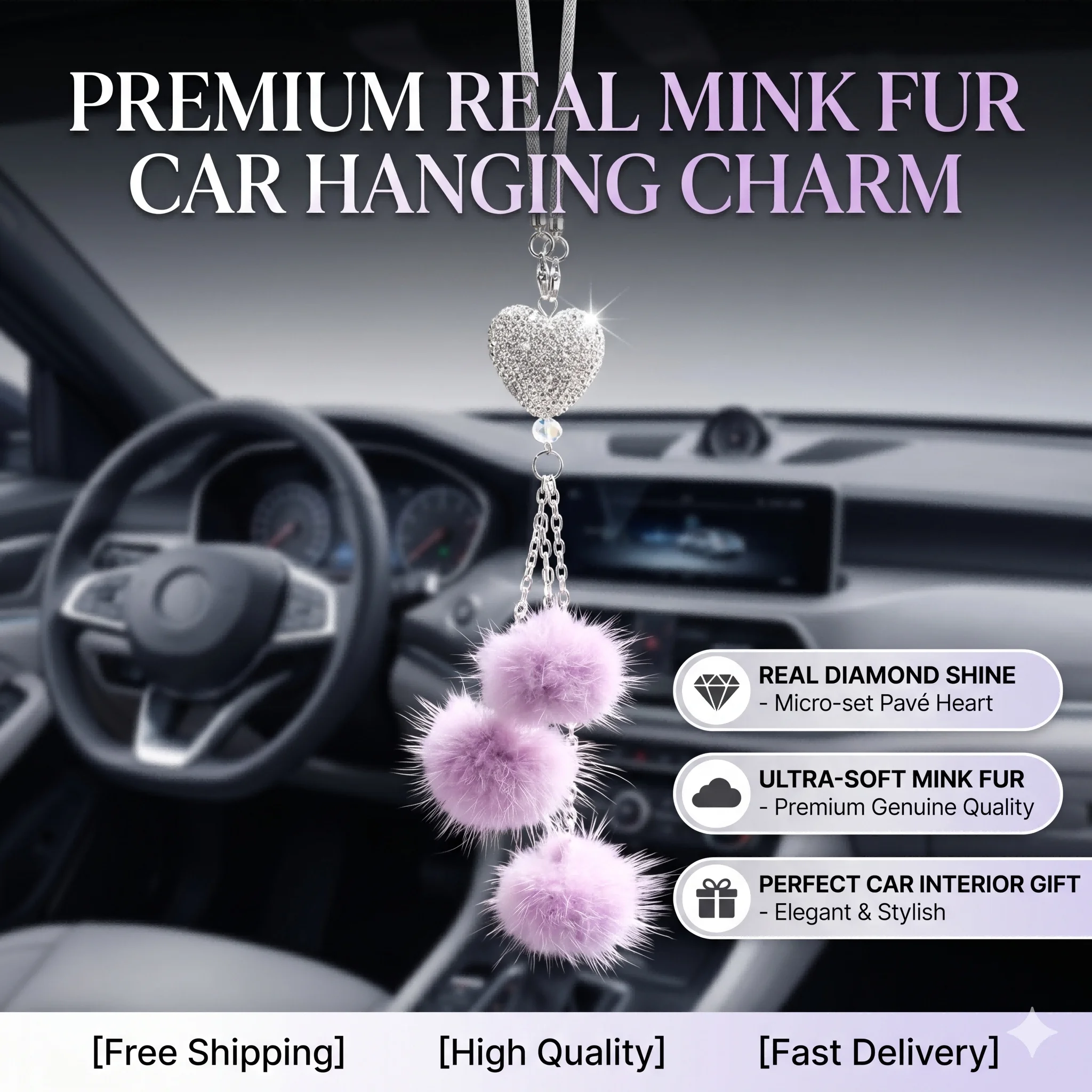 Natural Mink Fur Ball Car Pendant Fluffy Furry Pom Pom Car Rearview Mirror Hanging Accessories Interior Decoration Ornaments