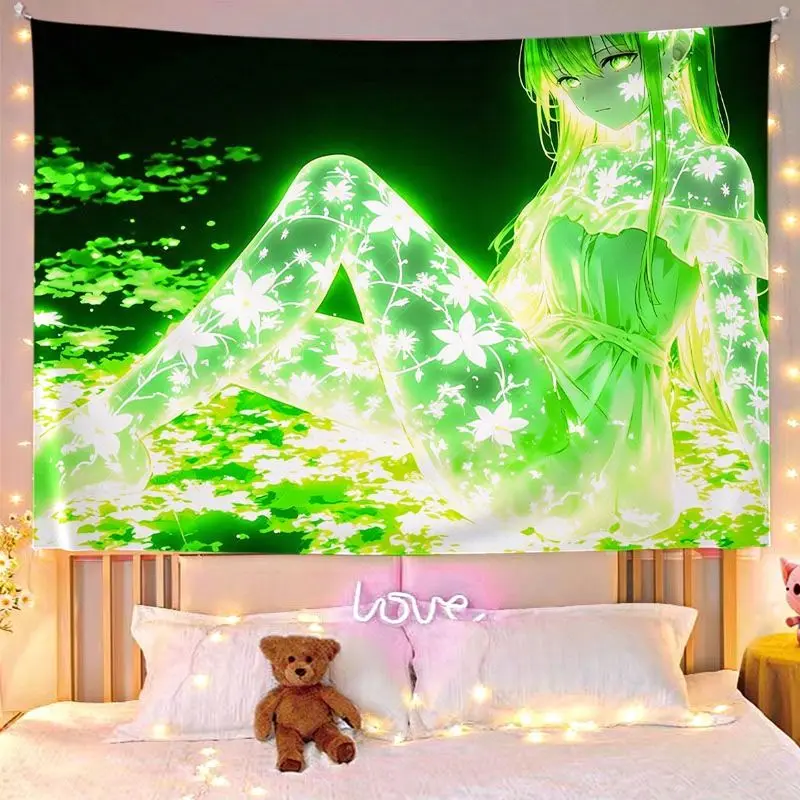 VIKAMA Purple Neon Anime Girl Lace Street Decorative Wall Tapestry Home Art Room Decor Bedroom Dorm Blacklight Cool Soft Durable