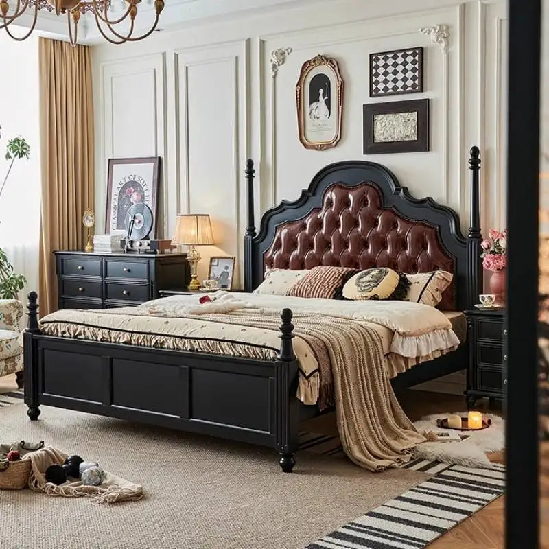 

Aesthetic European Double Bed American Vintage Kingsize Storage Double Bed Adjustable Luxury Camas De Dormitorio Furniture Home