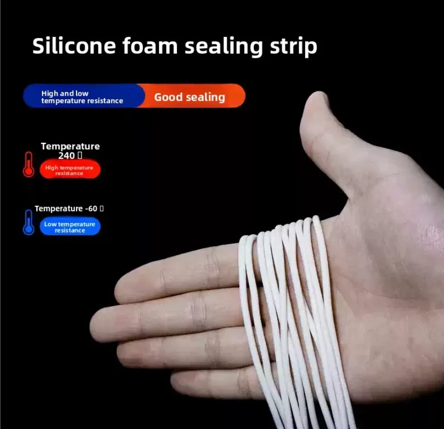 Silicone foam round strip High temperature resistant sealing strip Vacuum suction cup Soft sponge strip Outer diameter 12 3 4 5